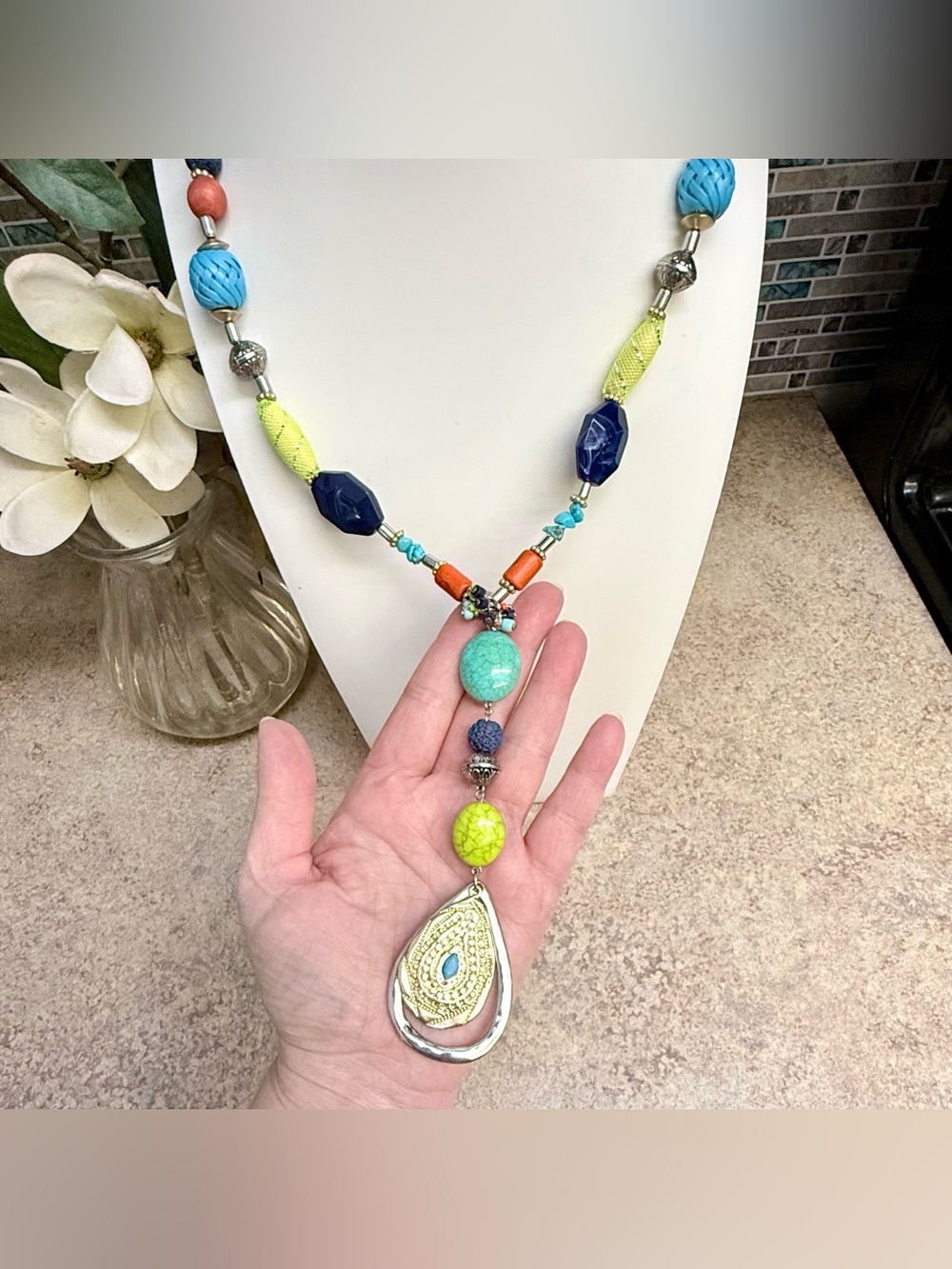 Chico’s Southwestern Style Textured Bead Y-Necklace, Silver-Tone - Picture 2 of 3